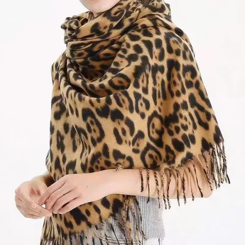 Damen Mode Leopardenmuster Kunstkaschmir Schal Winter Warm Quaste Schal Casual Lang Weich Halswickel Damen Geschenk