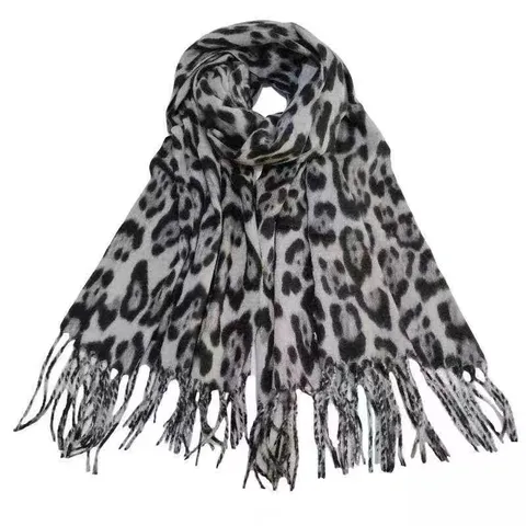Damen Mode Leopardenmuster Kunstkaschmir Schal Winter Warm Quaste Schal Casual Lang Weich Halswickel Damen Geschenk