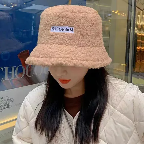 Damen Winter Warm Lammwolle Fischerhut Koreanischer Stil Einfarbig Buchstabenbestickung Plüsch Beanie Hat