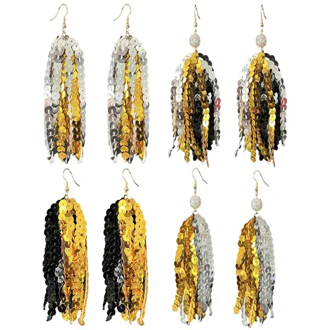 Boucles d'Oreilles Pendantes Tendance Multicolore à Paillettes et Glands pour Femmes Boucles d'Oreilles Pendantes Géométriques Boule en Strass Bijoux de Fête du Nouvel An
