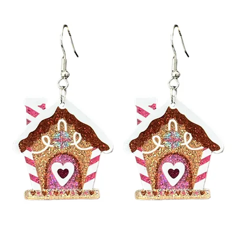 Boucles d'Oreilles Pendantes en Acrylique à Paillettes de Noël Mignon Père Noël Maison de Pain d'Épice Flamant Ange Boucles d'Oreilles pour Femmes Fête Bijoux Cadeau