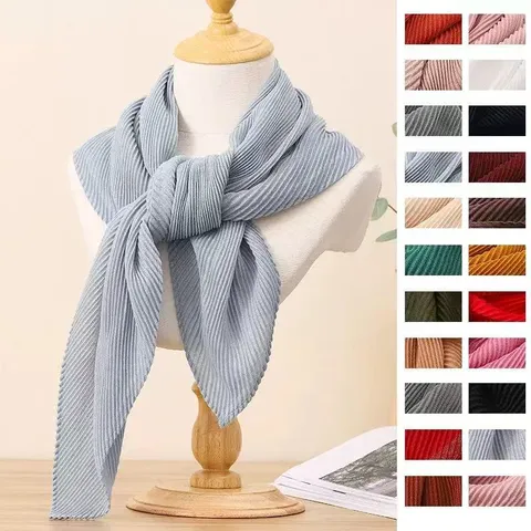 Damen Mode Einfarbig Plissiert Quadratisch Schal Weich Leicht Atmungsaktiv Täglich Casual Halstuch Kopftuch