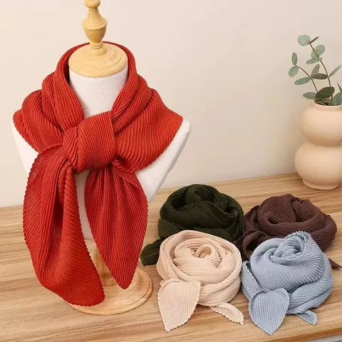 Damen Mode Einfarbig Plissiert Quadratisch Schal Weich Leicht Atmungsaktiv Täglich Casual Halstuch Kopftuch