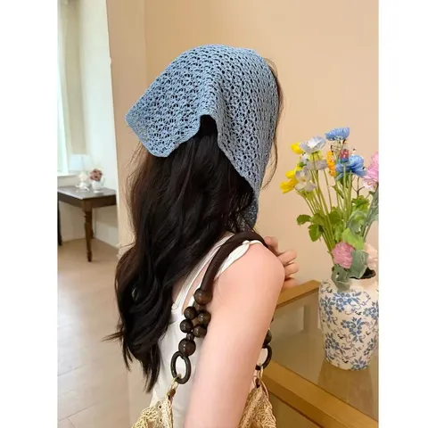 Damen Hohl Häkeln Gestricktes Dreieckstuch Bandana Kopftuch Schal