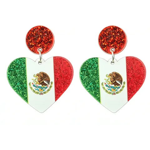 Glitter Football World Cup Mexico Flag Heart Bow Boot Acrylic Drop Earrings For Women Mexico Flag Theme Sequin Dangle Earrings Party Jewelry