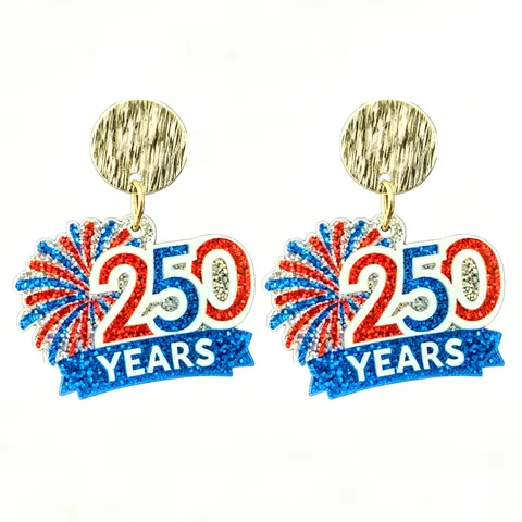 American Independence Day 250th Anniversary Bow Tie Heart Balloon Dog Earrings Red White Blue Glitter Acrylic Alloy Festive Party Ear Jewelry