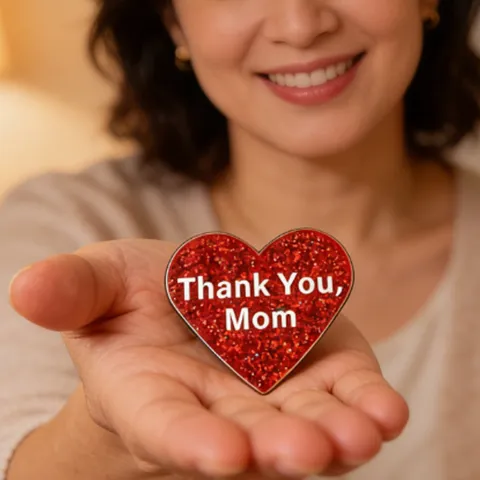 Mother's Day Acrylic Heart Brooch Red Glitter Thank You Mom Lettering Pin For Mother Gift Fashion Jewelry Badge
