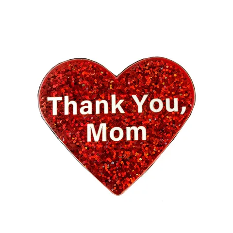Mother's Day Acrylic Heart Brooch Red Glitter Thank You Mom Lettering Pin For Mother Gift Fashion Jewelry Badge