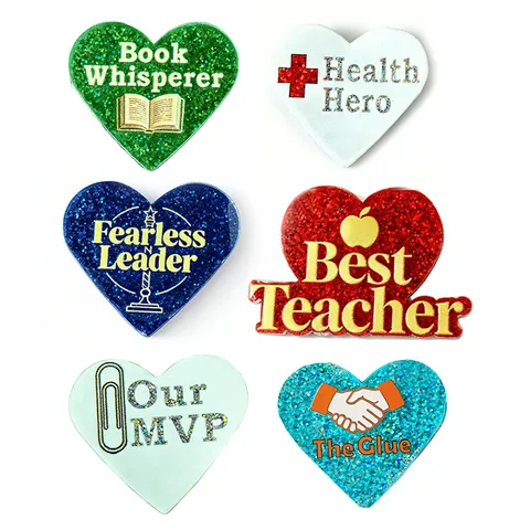 Glitter Acrylic Heart Brooch Pin For Teachers Appreciation Day Gift Modern Minimalist School Celebration Commemorative Badge Jewelry Accessory