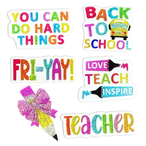 Glitter Sequin Acrylic Brooch Pins For Teachers Students Back To School Gift Motivational Letter Pins Teacher Love Teach Inspire Bow Pencil School Bus Brooch Jewelry