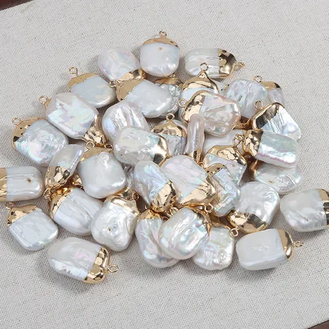 Natürliche Süßwasserperle Barock Würfel Anhänger Gold Galvanisiert Kante DIY Schmuck Zubehör Für Halskette Armband Damen
