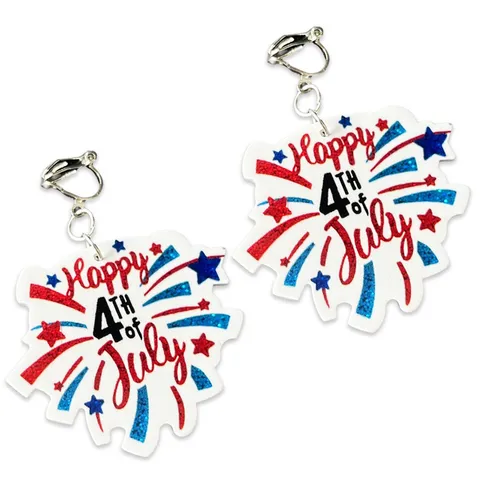 Unabhängigkeitstag Acryl Clip On Ohrringe Für Damen Kinder Glitzer Feuerwerk Stern Patriotische Hängeohrringe Ohne Ohrloch Schmuck