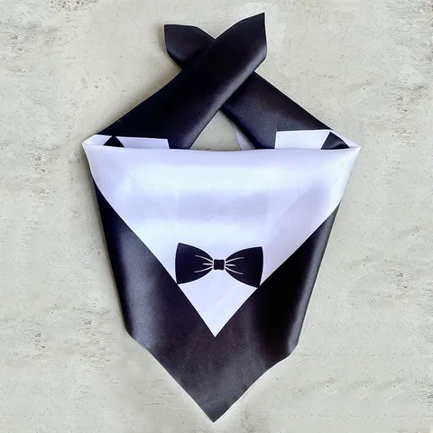 Pet Wedding Scarf Satin Dog Cat Saliva Towel Printed Tuxedo Bow Tie Triangle Bandana For Party Event Pet Accessories