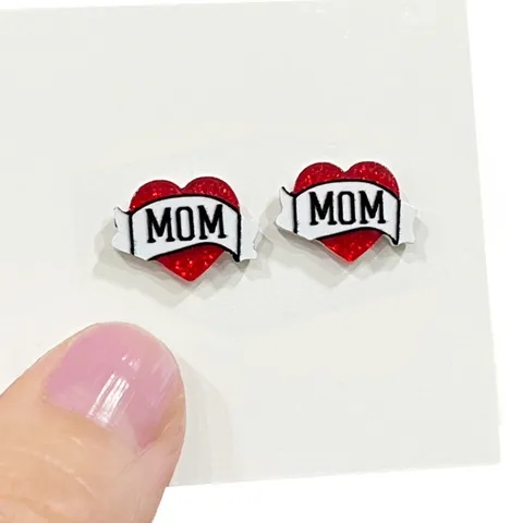 Glitter Acrylic Mother Day Stud Earrings Heart Envelope Butterfly Style Printed MOM Letter Small Earrings Jewelry Gift For Women