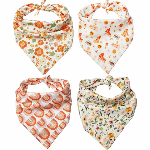Bohemian Vintage Pet Bandana Double Sided Printed Floral Rainbow Scarf Saliva Towel For Cats Dogs Washable Polyester Neckwear