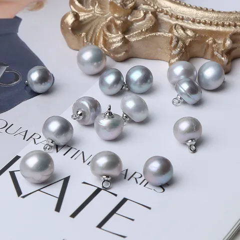Natural Freshwater Pearl Buttons Gray Sewing Buttons Silver Plated For DIY Clothing Shirts Cheongsam Sweater Accessories