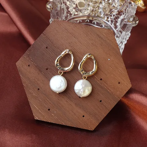 Vintage Barock Süßwasserperle Ohrringe Für Damen 925 Sterling Silber Stift Unregelmäßige Goldene Ohrstecker Schmuck