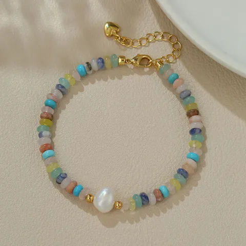 Ins Baroque Freshwater Pearl Bracelet Colorful Beaded Dopamine Adjustable Copper Chain Multilayer Charm Bracelet Gift For Women