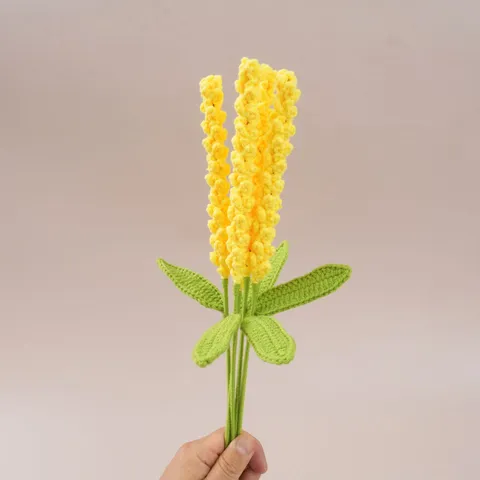Fleur Artificielle Au Crochet Tricotée Main Tige Unique Fil Lavande Jaune Fausse Plante Florale Pour Décoration Maison Bricolage