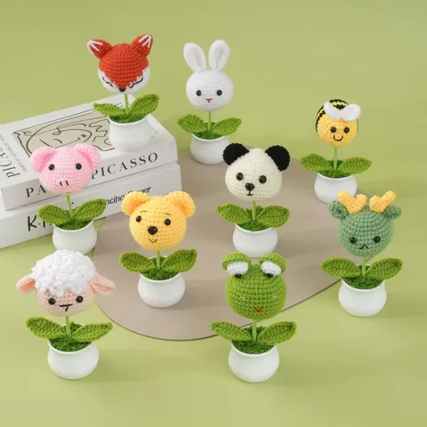 Handgemaakte Gehaakte Dieren Potplant Schattige Cartoon Gehaakte Bloem Woondecoratie Creatief Cadeau
