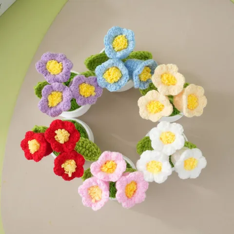 Handmade Crochet Lily Of The Valley Potted Plant Knitted Wool Artificial Fake Flower Home Decor Table Ornament