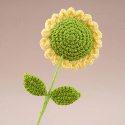 Fleur Artificielle Tournesol en Fil Tricoté à la Main Visage Souriant Mignon Décoration Intérieure Cadeau Créatif