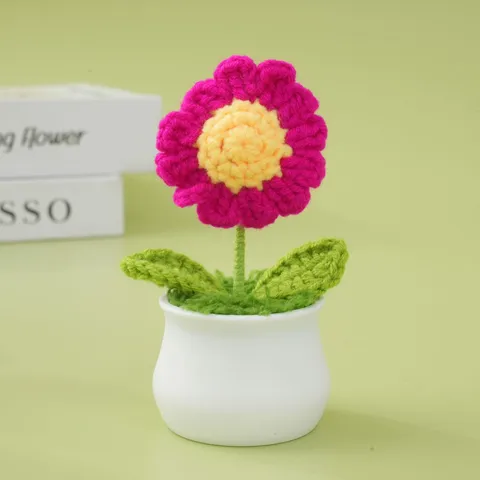 Handmade Knitted Crochet Daisy Potted Plant Finished Product Home Decor Desktop Ornament Gift