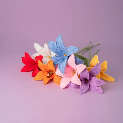 Handmade Knitted Lily Flower Bouquet Crochet Artificial Flower Home Decor Knitted Ornament Gift For Living Room