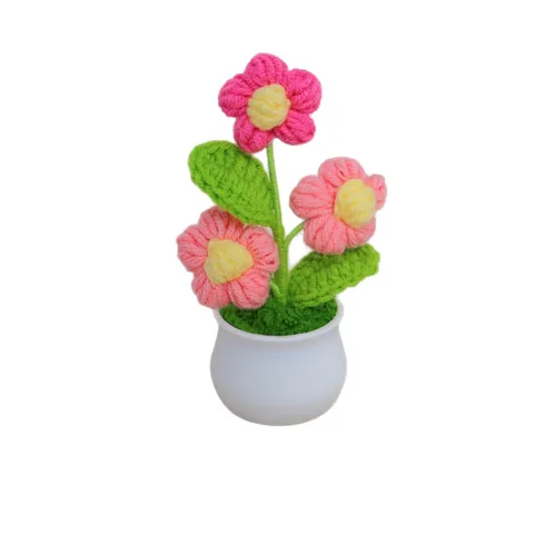 Handmade Knitted Simulated Flower Potted Plant Woolen Flower Desktop Ornament Miniature Green Plant Nordic Style