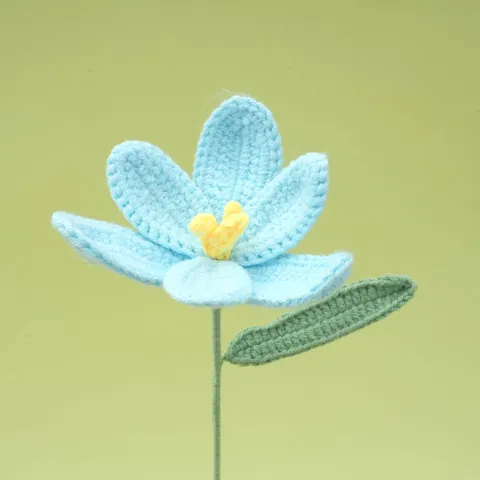 Handmade Crochet Wool Yarn Tulip Artificial Flower Single Branch Knit Floral Gift For Valentine Teacher Home Decor