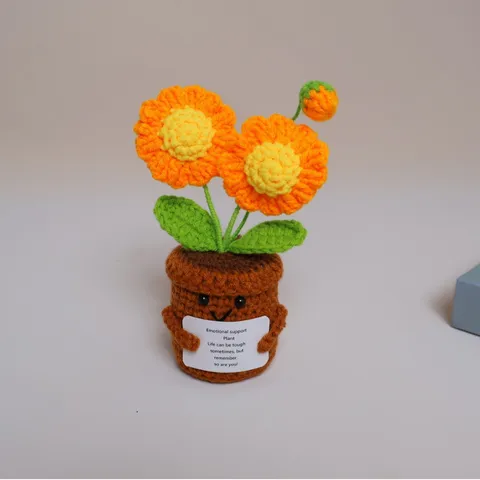 Plante en Pot de Marguerite en Fil Tricoté à la Main Fleur au Crochet Joli Pot Souriant Ornement de Bureau Décoration Intérieure Cadeau Créatif