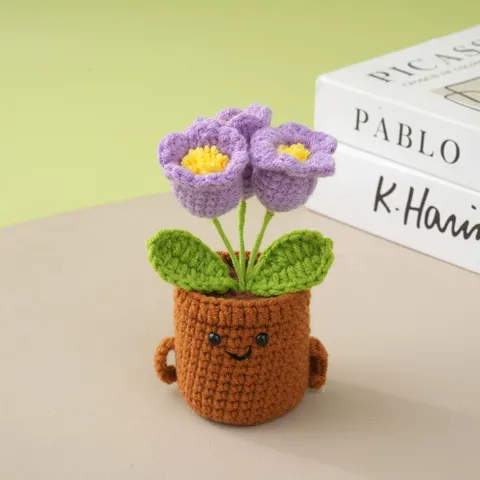 Plante en Pot Muguet Tricoté Fait Main Visage Souriant Mignon Fleur Au Crochet Décoration Bureau Maison Cadeau Anniversaire