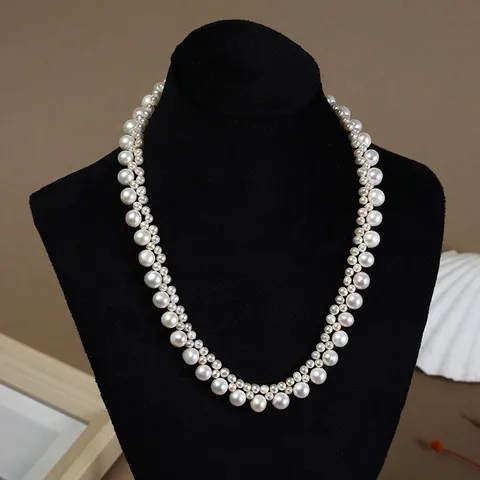 Elegante Süßwasserperle Verlauf Gewebte Choker Halskette Mit 14K Gold Ausgefüllten Accessoires Einstellbare Verlängerungskette Für Damen