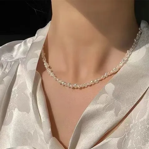 Barocke Natürliche Süßwasserperlen Halskette 14K Gold Filled 925 Sterling Silber Verschluss Unregelmäßige Perlen Schlüsselbeinkette