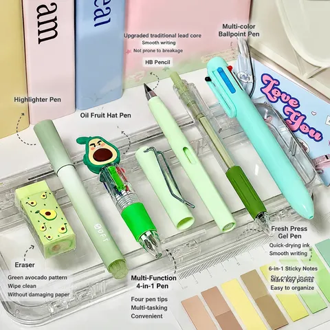 Set de Papetería Multiusos Minimalista Kit de Regalo para Estudiantes Con Bolígrafo de Gel Lápiz Resaltador Borrador y Bolsa de Almacenamiento
