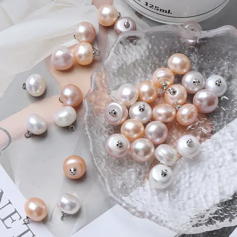 Natürliche Süßwasserperlen Knöpfe Für Kleidung DIY Handwerk Pullover Mantel Hemd Dekoration Flache Rückseite Mit Versilbertem Kupferring