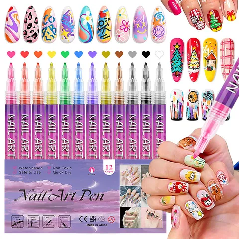 Nail Art Graffiti Pen Assortment Waterproof Quick Dry Fine Tip Liners DIY Manicure Nail Painting Markers
