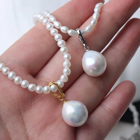 Ciondolo in Perla Barocca Edison in Argento Sterling 925 per Donna Grande Perla d'Acqua Dolce Solo Ciondolo Senza Catena Gioielli Eleganti