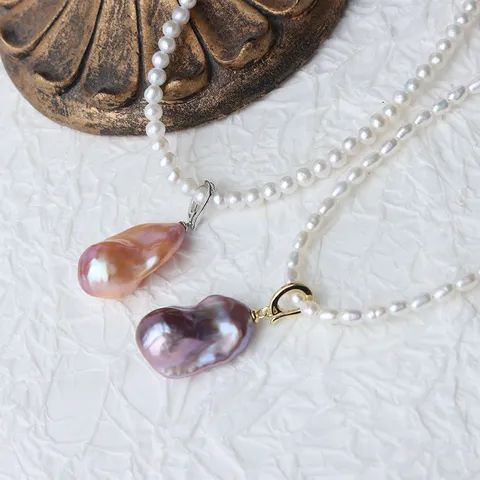 Ciondolo Solo Natural Freshwater Pearl Ciondolo a Coda di Pesce Barocco Perla Colorata Irregolare Lucida Chiusura in Argento Sterling 925 da Donna per Gioielli Fai da Te Fatti a Mano