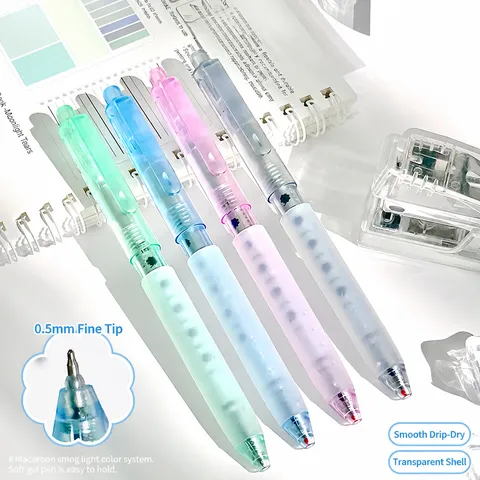Macaron Kleur Indrukken Gelpen Scholier Examen Sneldrogend Soepel Schrijven Pen Transparante Schaal Siliconen Grip 0,5mm Zwarte Vulling