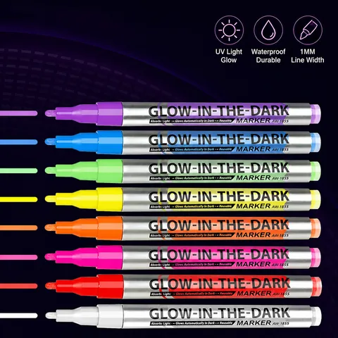 UV Glow Marker Pens Fluorescent Neon Paint Pens Waterproof Glow In The Dark Markers For Face Body Clothes DIY Art Drawing
