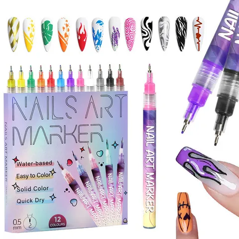 Waterproof Nail Art Pens Acrylic Markers Fine Tip Multicolor Drawing Pens For DIY Manicure Nail Painting Design