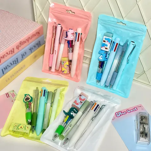 Set de Papetería Multiusos Minimalista Kit de Regalo para Estudiantes Con Bolígrafo de Gel Lápiz Resaltador Borrador y Bolsa de Almacenamiento