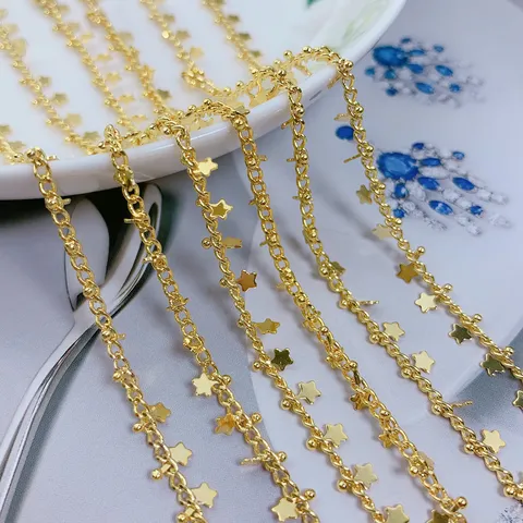 Minimalist Gold Plated Copper Gypsophila Chain Necklace For Women Star Bead Clavicle Chain Only Fashion Jewelry Gift