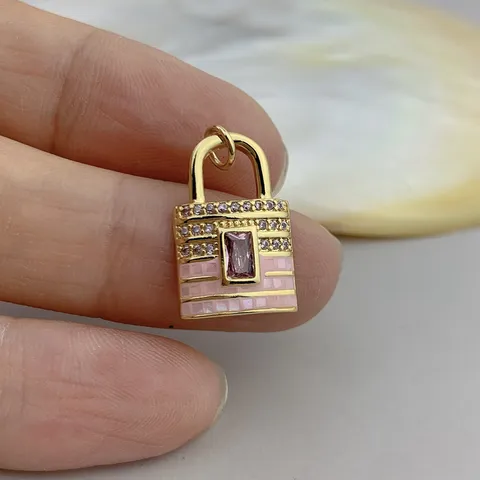Pendentif Seul Sans Chaîne Hiphop Plaqué Or 18K Zirconia pour Femme Bijoux DIY Coquille Rose Naturelle Serrure