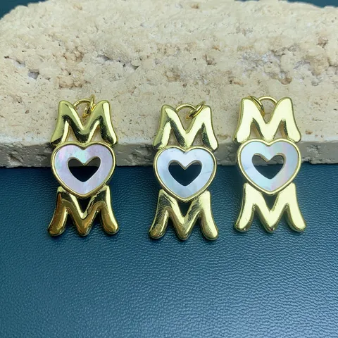 18K Gold Plated MOM Heart Letter Pendant Natural Mother of Pearl DIY Jewelry Findings For Necklace Bracelet Mother's Day Gift Women