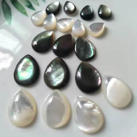 Cabujones de Concha Natural Pulidos Blanco Negro Forma de Pera Piedras Sueltas para Engaste de Anillos Colgantes DIY Joyería