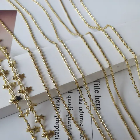 18K Vergoldet Legierung Kette Ohne Anhänger Für Damen Box O Kette Sternenhimmel Perlen Glieder Minimalistisch DIY Schmuckherstellung Zubehör