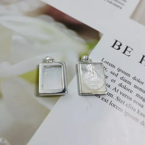 Ciondolo Solo in Argento Sterling 925 e Madreperla Naturale Vergine Maria Sacro Cuore Reliquia Rettangolo Intaglio per Creazione Gioielli Fai da Te