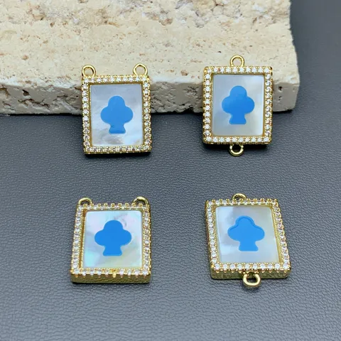 Minimalistisch Kupfer Perlmutt Zirkon Herz Anhänger DIY Schmuck Zubehör Vergoldet Mikroeingesetzt Charm Für Damen